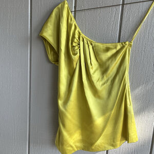 Ted Baker Silk One Shoulder Blouse in Citron Yellow Size 4